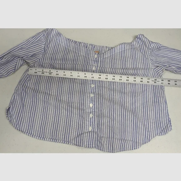 Free People Striped Blue Off Shoulder Blouse Bell Sleeve XS - Picture 10 of 14